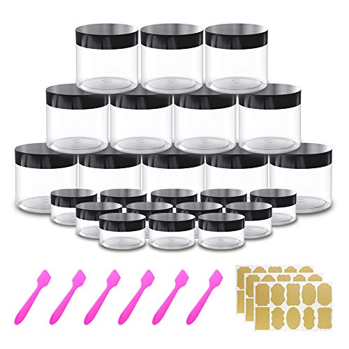 12 Pack 20g/20ml+12 Pack 4 oz Small Plastic Containers with Lids Cosmetic Sample Jar - for Lip Scrub, Body Butters, Cream, Slime, Craft Storage