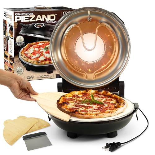 PIEZANO Crispy Crust Pizza Oven by Granitestone – Electric Pizza Oven Indoor Portable, 12 Inch Indoor Pizza Oven Countertop, Pizza Maker Heats up to 800˚F for Stone Baked Pizza at Home As Seen on TV