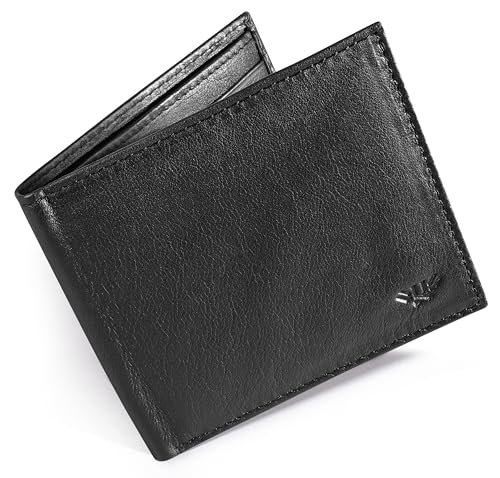 LUXEORIA Leather Wallet for Men, Handcrafted Travel Wallet, Minimalist Mens Slim Bifold Wallet, Anti-Theft RFID Blocking Wallet for Men's, Bi-fold -Black