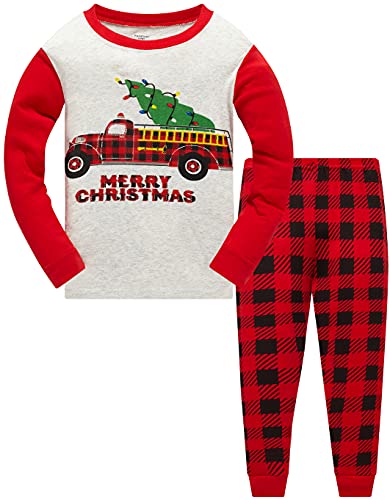 Akyzic Matching Christmas Pajamas Boys Christmas Xmas Truck Pjs Toddler Girls Plaid Sleepwear Kids Holiday Pajamas Clothing Set(Truck-6414 3t)