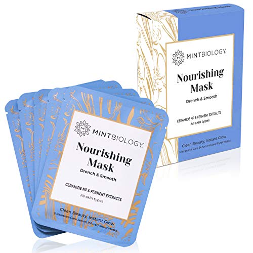MINTBiology Korean Face Mask Skin Care | 5 Pcs Korean Sheet Masks for PORELESS GLASS SKIN - Hydrating, Deep Penetrating Korean Skin Care Face Masks - Cruelty Free Face Mask Sheets for all Skin Types