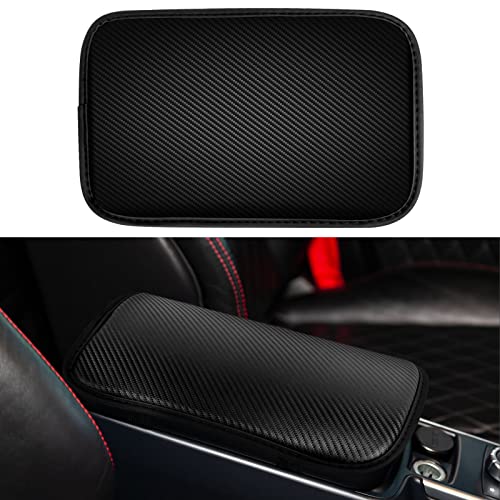 Amiss Car Center Console Pad, Universal Waterproof Car Armrest Seat Box Cover, Car Interior Accessories, Carbon Fiber PU Leather Auto Armrest Cover Protector for Most Vehicle, SUV, Truck, Car (Black)