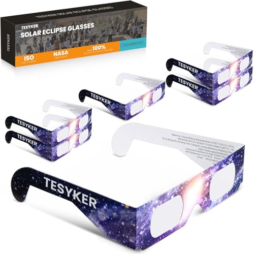 Tesyker Solar Eclipse Glasses, 6 Pack Paper Solar Eclipse Glasses for Safety Solar Eclipse Viewing, ISO 12312-2 Certified For Direct Sun Observation, AAS-Approved
