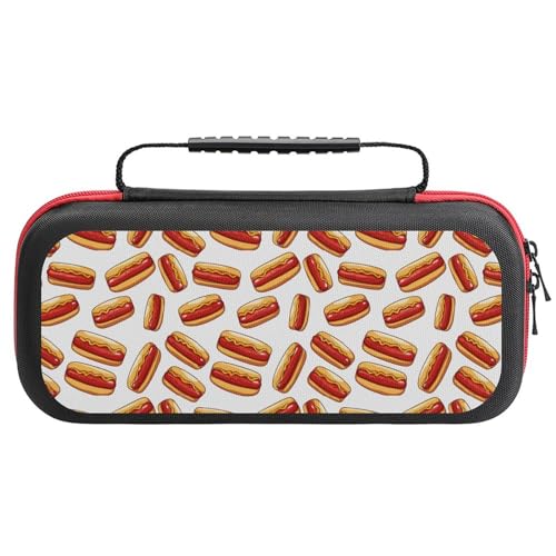 Hot Dog Food Carry Case Compatible with Nintendo Switch Protective Hard Shell Cover with 20 Games Cartridges Pouch