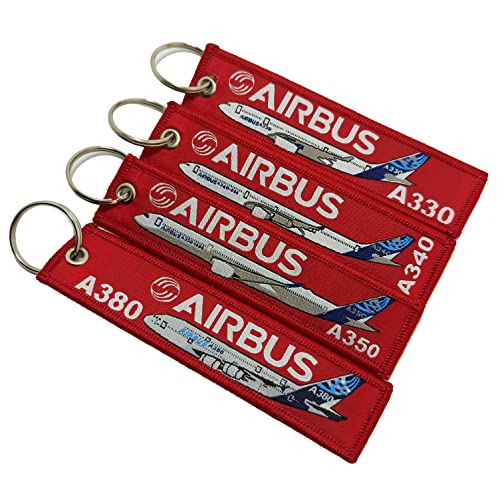 4 Pcs Pack Aviation Born To Fly Airbus Set A330, A340, A350, A380 Double Side Key Chain Keyring, Red