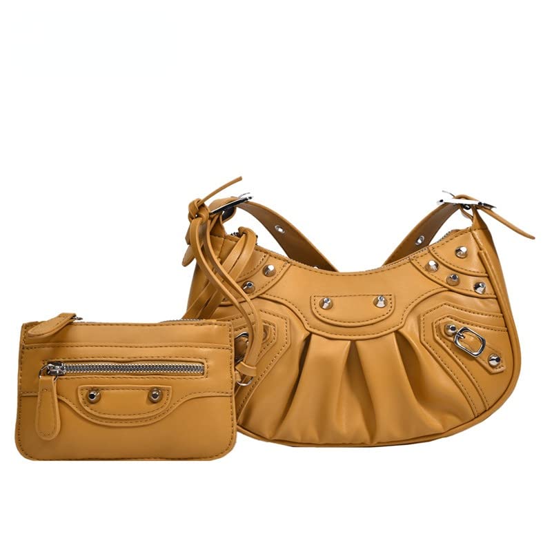 GESALOP 2 Pcs Women Tassel Handbags and Purses Fashion Shoulder Bag Crossbody Goth Purse Women PU Purse Shoulder Bag Y2K (brown)