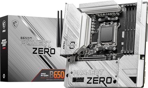 MSI B650M PROJECT ZERO Gaming Motherboard (AMD Ryzen 8000/7000 Series Processors, AM5, DDR5, PCIe 4.0, M.2 slots, SATA 6Gb/s, USB 3.2 Gen 2, HDMI/DP, Wi-Fi 6E, Bluetooth 5.3, 2.5Gbps LAN, mATX)