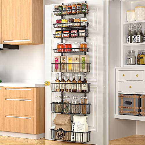 Moforoco 8-Tier Over The Door Pantry Organizer, Pantry Organization and Storage, Black Hanging Basket Wall Spice Rack Seasoning Shelves, Home & Kitchen Laundry Room Bathroom Essentials accessories