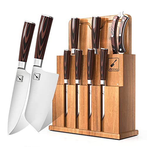 Japanese Knife Set, imarku 11-Piece Professional Kitchen Knife Set with Block, Stainless Steel Chef Knife Set with Wooden Cutting Board, Knife Sharpener (11-Piece Knife set)
