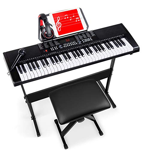 Best Choice Products 61-Key Electronic Keyboard Piano Portable Electric Keyboard Complete Beginner Keyboard Set w/LED Screen, Power Adapter, Stand, Bench, Headphones, Microphone