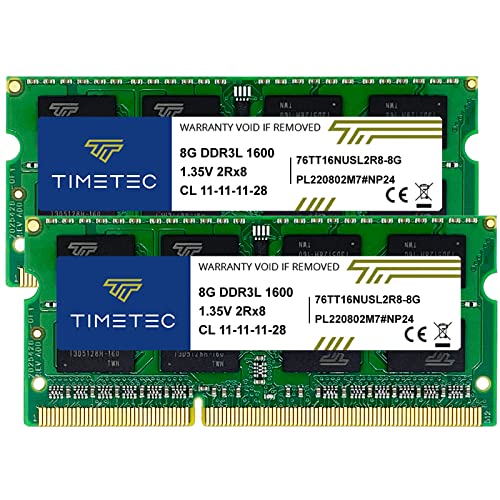 Timetec 16GB KIT(2x8GB) DDR3L/DDR3 1600MHz(DDR3L-1600) PC3L-12800 Non-ECC Unbuffered 1.35V/1.5V CL11 2Rx8 Dual Rank 204 Pin SODIMM Laptop Notebook RAM