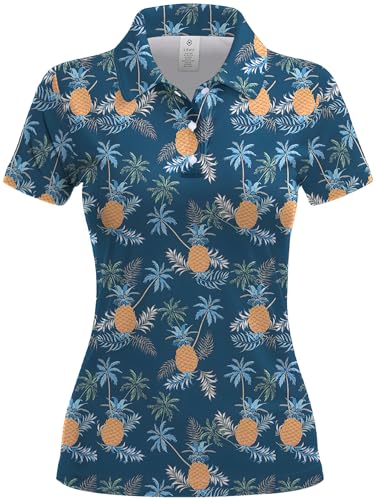 Shibaoki Womens Golf Shirt Hawaiian Golf Shirts for Women Pineapple Shirts Funny Golf Gifts Pineapple Women Polos Shirt