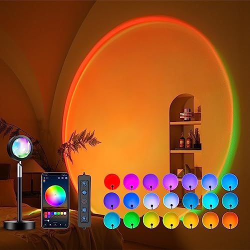 Tsrarey Sunset Lamp Projection, Not Only 21 Colors Sunset Lights, 180 Degree Rotation Led Light, Push Button Switch & APP Control Projector for Party Bedroom Decor