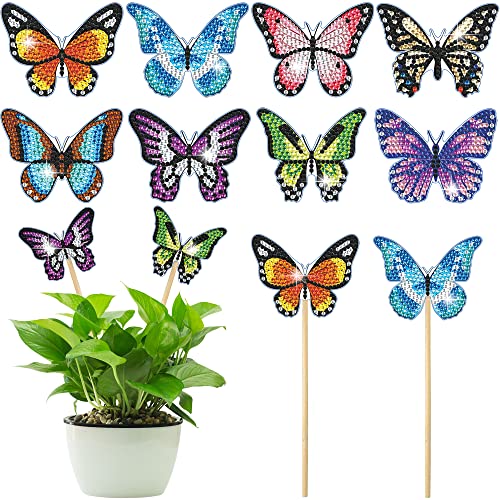 Vcekract 8 Pcs Butterfly Diamond Painting Kits, Diamond Art Kits for Garden Decor, Butterfly Stakes Diamond Art Kits for Adults, Crafts for Adults