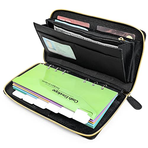 PENDELY Cash Envelope Wallet - Budget Wallet with Cash Envelopes,All in One Money Wallet Organizer for Women Budgeting with Monthly Budget Cards & Yearly Budget Planner Sheet RFID Blocking(Black)