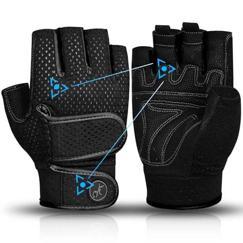 MOREOK Workout Gloves Gym Gloves for Men/Women, [3MM Gel Pad] [3/4 Finger] Weight Lifting Gloves Fitness Gloves for Powerlifting,Exercise,Fitness,Training Black-M