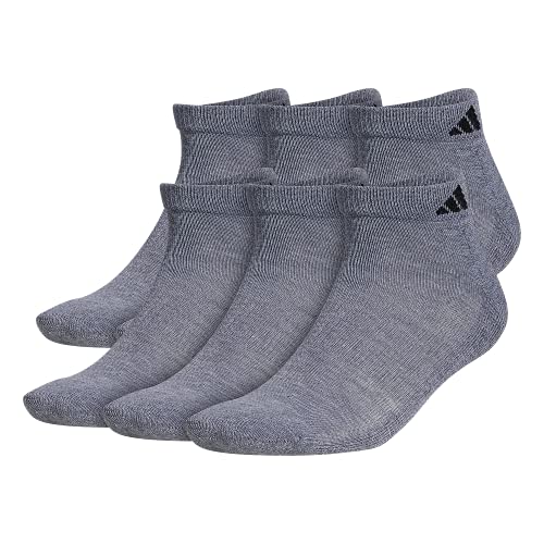 adidas Men's Athletic Cushioned Low Cut Socks with Arch Compression for a Secure fit (6-Pair), Heather Grey/Black, L