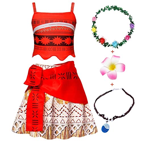 WonderBabe Girls Princess Costume Dress Up Christmas Cosplay Birthday Party Outfits Adventure 2 Pieces Set Clothes Necklace Hair Clip Accessories Kids Size 4t Age 3-4 Years