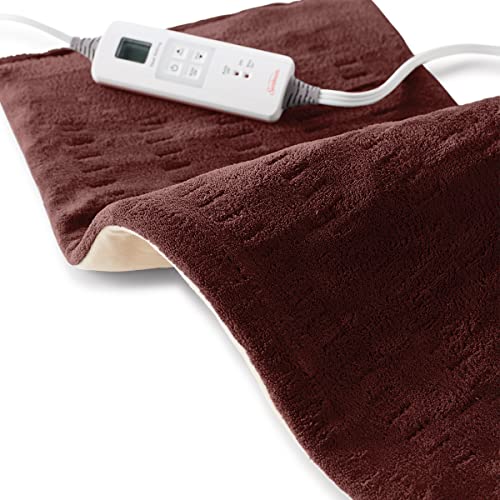 Sunbeam XL Heating Pad for Back, Neck, and Shoulder Pain Relief with Auto Shut Off and 6 Heat Settings, Extra Large 12 x 24', Burgundy