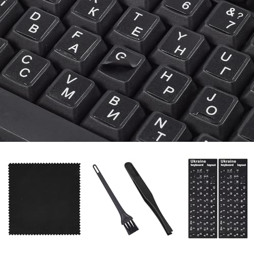 2PCS Ukrainian Keyboard Stickers with Tweezer, Replacement Ukraine Keyboard Sticker with White Lettering Black Background, Russian Belarus Keyboard Alphabet Sticker for Laptop Notebook PC Computer