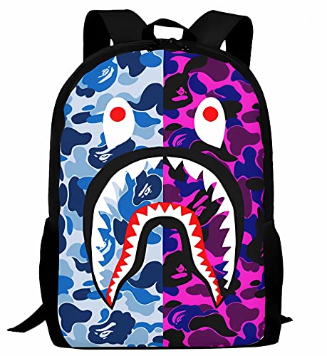 AKMASK 17inch Shark Backpack Camouflage 3D Print Laptop Backpack Lightweight Casual Daypack Bookbag