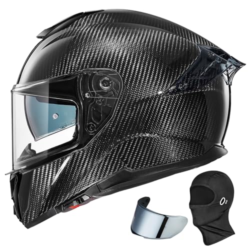 ILM Lightweight Carbon Fiber Full Face Motorcycle Helmet for Adults Men Women Mountain Bike Street Bike ATV Helmet Cascos Para Motos DOT Model-861C (CarbonFiber3K,L)