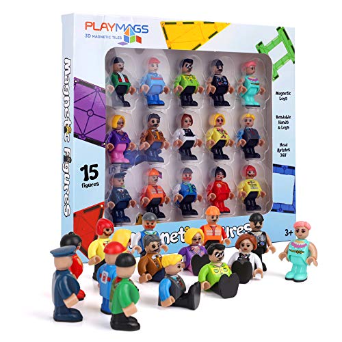 Playmags Magnetic Figures Community Set of 15 Pieces - Play People Perfect for Magnetic Tiles Building Blocks - STEM Learning Toys Children – Magnet Tiles Expansion Accessories Pack
