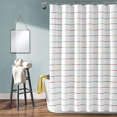 Lush Decor Ombre Stripe Yarn Dyed Cotton Shower Curtain, 72' W x 72' L, Rainbow - Colorful Tufted Stripes - Ombre Shower Curtain - Boho, Coastal & Farmhouse Bathroom Decor