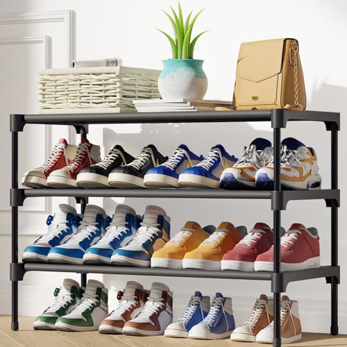 Kitsure Shoe Rack for Closet - Sturdy Shoe Organizer for Entryway and Front Door Entrance, 4-Tier Shoe Storage, Shoe Shelf, Free-Standing Closet Shoe Organizers and Storage, Black