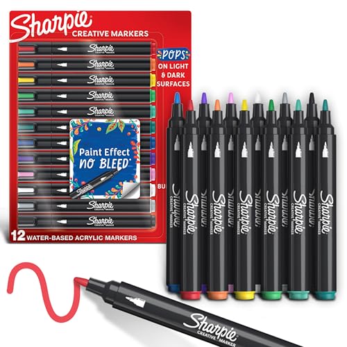 SHARPIE Creative Markers, Water-Based Acrylic Markers, Bullet Tip, Assorted Colors,12 Count