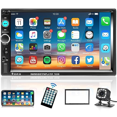 Podofo Car Stereo 2 Din Car Radio 7 Inch MP5 Player with HD Touch Screen Digital Display Bluetooth Multimedia support USB SD Aux-in Double Din Autoradio Mobile Phone Interconnection with Backup Camera