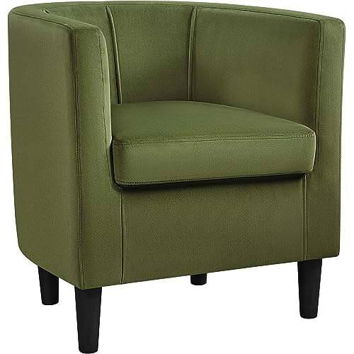 Yaheetech Velvet Accent Chair, Modern and Comfortable Armchairs, Upholstered Barrel Sofa Chair for Living Room Bedroom Waiting Room, Olive Green