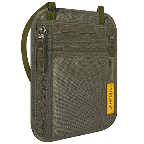 VENTURE 4TH RFID Blocking Travel Neck Wallet - Security Neck Pouch Passport Holder with Nylon Lining (Green)