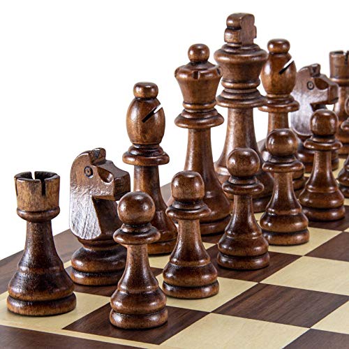 AMEROUS Wooden Chess Pieces Only, Tournament Staunton Wood Chessmen with 3.5 inches King, Chess Game Pawns for Chess Board Game, Replacement of Missing Pieces (2 Storage Bag Included)