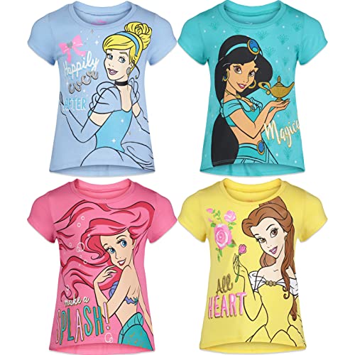 Princess Ariel Cinderella Belle Toddler Girls 4 Pack T-Shirts Belle, Cinderella, Ariel, Jasmine 5T