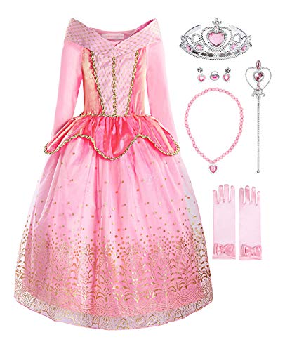 ReliBeauty Little Girls Princess Dress up Costume with Accessories, 6-6X (140), Pink