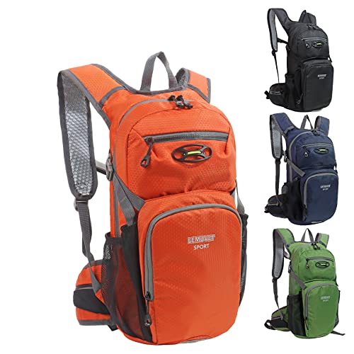 Lemuvlt Hiking Daypack 15L,Lightweight & Durable -Ideal Backpack for Skiing, Skating, Snowboarding,Hiking, Running, MTB Cycling (Orange)
