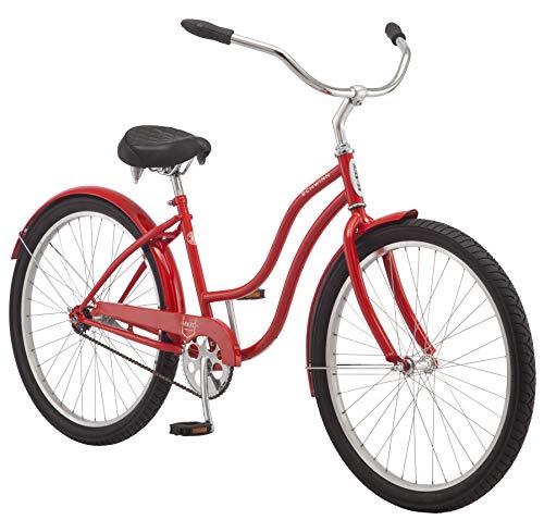 Schwinn Mikko Adult Beach Cruiser Bike, Featuring 17-Inch/Medium Steel Step-Over Frames, 1-Speed Drivetrains, Red