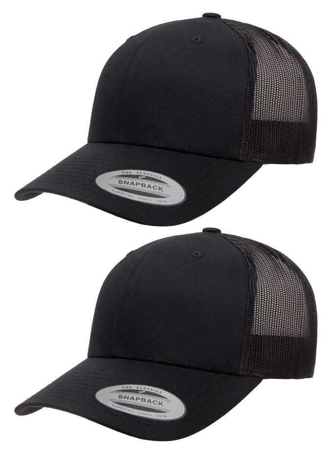 Yupoong Mens Yp Classics Retro Trucker Cap Hat, Black, One Size, 2 Pack
