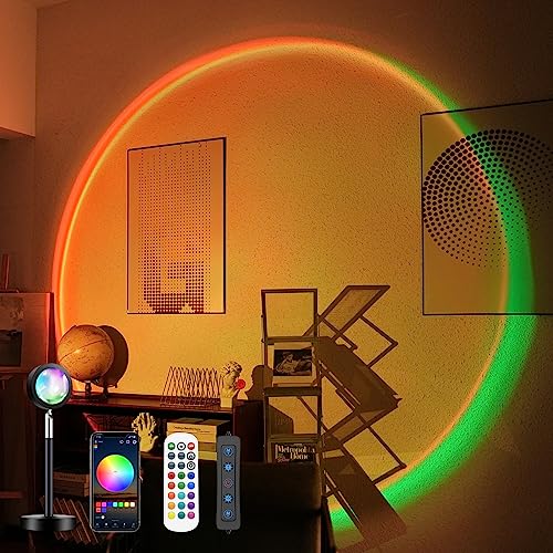 Tsrarey Sunset Lamp Projector with Remote Control, Multiple Colors LED APP Control Sunset Light Three Control Methods Night Light for Room Decor/Christmas Gifts/Photography/Party/Bedroom Decor