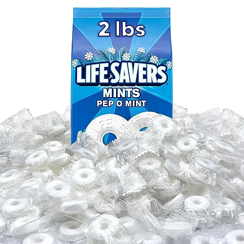 Life Savers Pep O Mint Hard Candy - 2 Pounds of Bulk Candy Holiday Candy Peppermint LifeSaver Mints - Individually Wrapped Mint Candy, Perfect for the Holiday Season, Delicious Hard Candy Peppermint Flavor - Life Savers Hard Candy - Breath mint