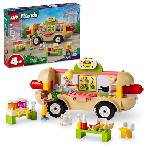 LEGO Friends Hot Dog Food Truck Toy with Mini Doll Characters and a Cat Figure Included, Pretend Play Food Toy, Outdoor Toy Van, Creative Summer Gift for Girls and Boys 4 Years Old and Up, 42633