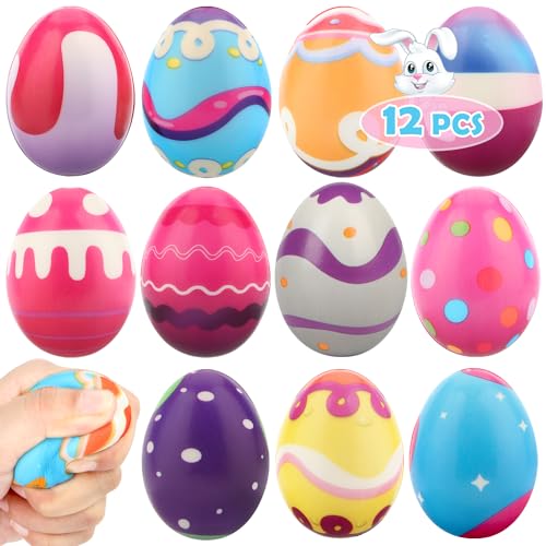 12 Packs Easter Eggs Squishy Toys, Easter Basket Stuffers Slow Rising Stress Squishies for Kids, Easter Basket Fillers Party Favor, Classroom Prize Supplies