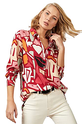 Blouses for Women Fashion, Casual Long Sleeve Button Down Shirts Tops, XS-3XL (Red, Large)