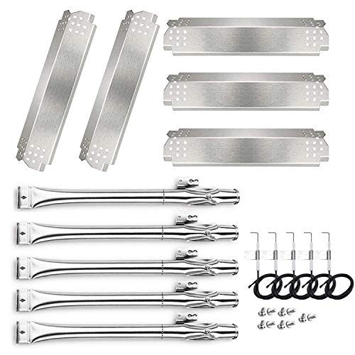 Grill Replacement Parts for Nexgrill 720-0888, 720-0888N, 720-0830H Gas Grill Models, 5 Pack Stainless Steel Pipe Burners, Heat Plates and Electronic Ignitors Kit for Nexgrill Replacement Parts