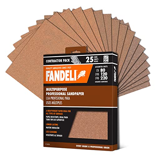 Fandeli | Multi-Purpose Sanding Paper | Assorted Grits (80,120,220) | 25 Sheets of 9'' x 11'' | Perfect for Sanding Metal and Sanding Wood | Hand Sanding | Orbital Sanders