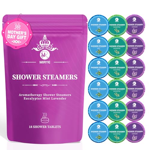 MR MIRYE Shower Steamers Aromatherapy for Women or Men, Organic with Eucalyptus Lavender Peppermint Essential Oil Shower Tablets, 18-Pack Shower Bombs Self Care Gifts for Wife, Lover, Girl