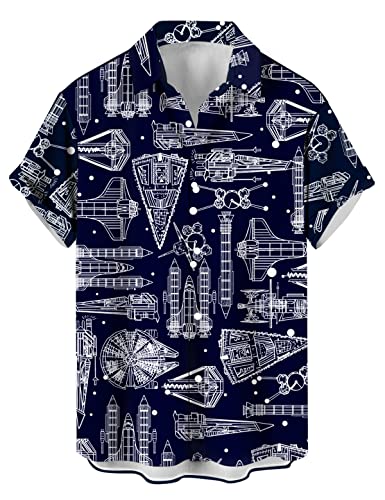 wihnsinop Mens Aerospace Machine Drawing Hawaiian Bowling Shirts Holiday Theme Shirt Button Down Shirts Big and Tall