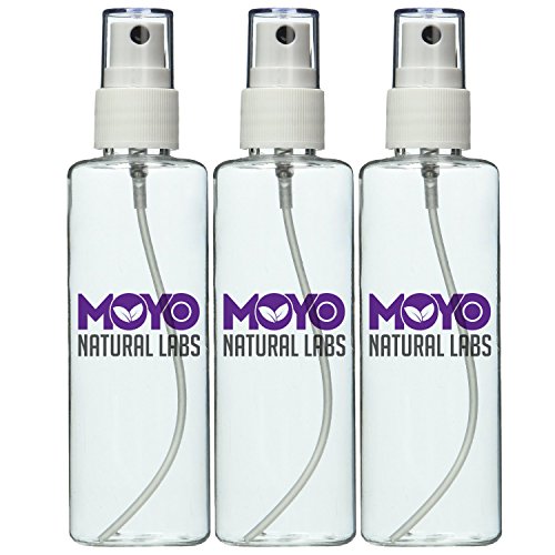 MoYo Natural Labs 3.4 oz Spray Bottles, TSA Approved Travel Bottles with Fine Mist Pump Spray, Empty Travel Containers, BPA Free PET Plastic for Essential Oils and Liquids Bottles (Pack of 3, White)