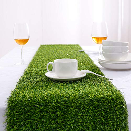 Farochy Artificial Grass Table Runners - Synthetic Grass Table Runner for Wedding Party, Birthday, Banquet, Baby Shower, Home Decorations (14 x 108 inches)